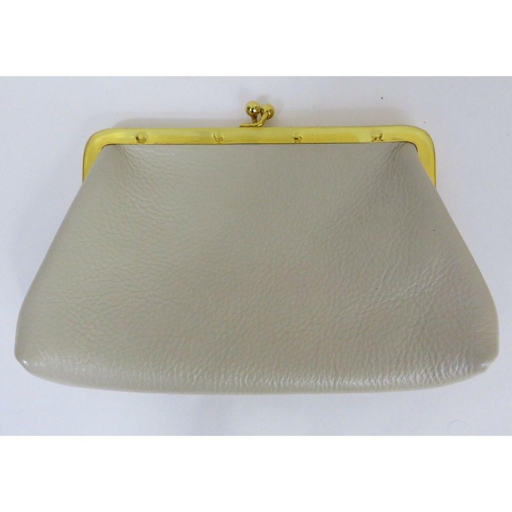 Vtg Roger Van S Tan Pebbled Leather Clutch Purse Gold Tone Hardware 9"